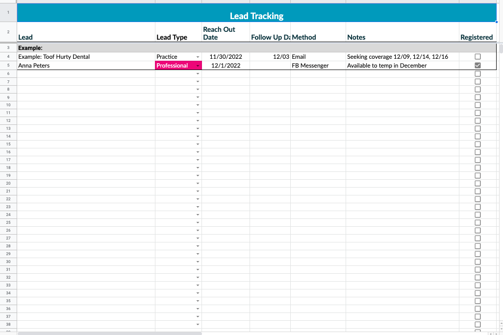 Lead Tracking Template